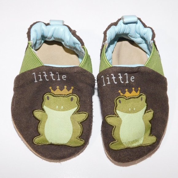 Robeeze Boys Brown Green LITTLE PRINCE Frog 0-6 Months Soft Sole Shoe - Picture 1 of 6